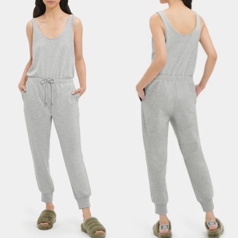 NWT Ugg Esmeralda Micro Terry Drawstring Sleeveless Jumpsuit In Grey